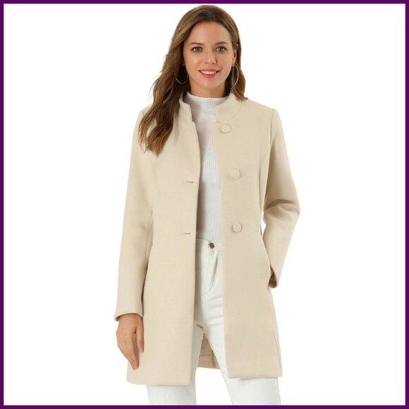 Women's Winter Overcoat Mid-Thigh Stand Collar Single Breasted Coat